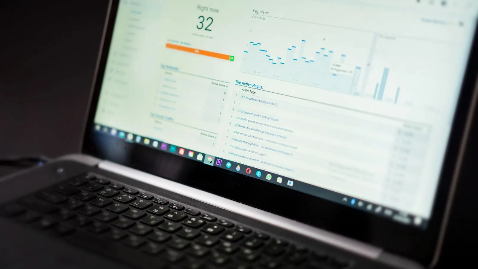 Écran d'ordinateur portable affichant un tableau de bord d'audience web, le type de données que ChatSEO analyse
